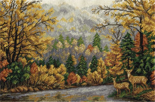 Набор для вышивания нитками Panna, Оленья речка, 35х23 см