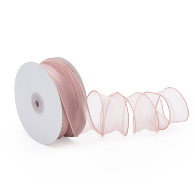 Лента декоративная с волнистым краем 38.0 мм / 18.29±1 метров, 100% органза, (23 темно-розовый)