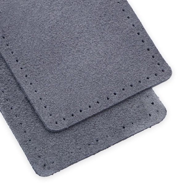 Заплатки пришивные из замши, прямоугольник 6х9,6см с перфорацией, 2 шт, 100% кожа, 26 серый, 59113