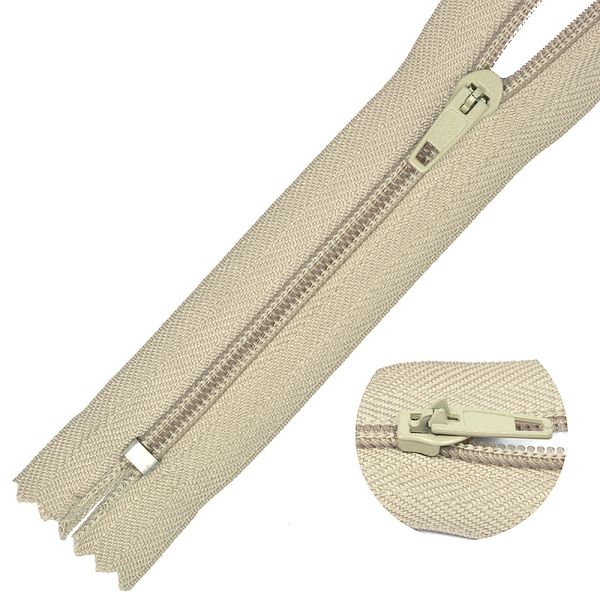 Молния спираль (витая) брючная Т4 (4 мм) 1 зам., н/раз., 20 см, F307 натуральный, 10 шт, Mzip