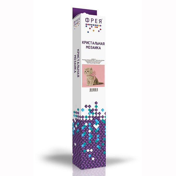 Алмазная (кристальная) мозаика Фрея, Кошечка с розовым бантиком, 30х30 см
