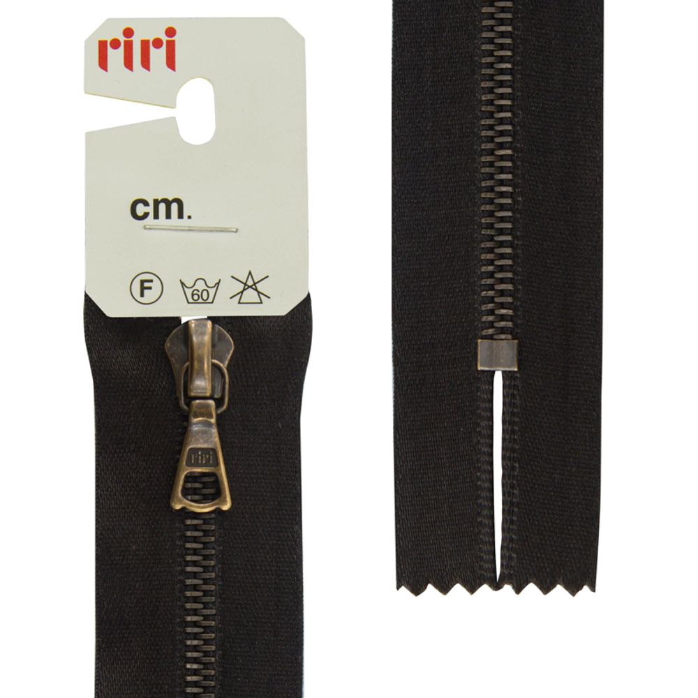 Молния металлическая RIRI Т4 (4 мм) AM, н/раз., атлас. тесьма, 18 см, цв. тесьмы 2226, темн. шоколад, упак. 5 шт