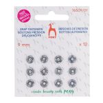 Кнопка пришивная металл 9 мм, серебристый, без никеля, 12 шт, Pony, 76509/01