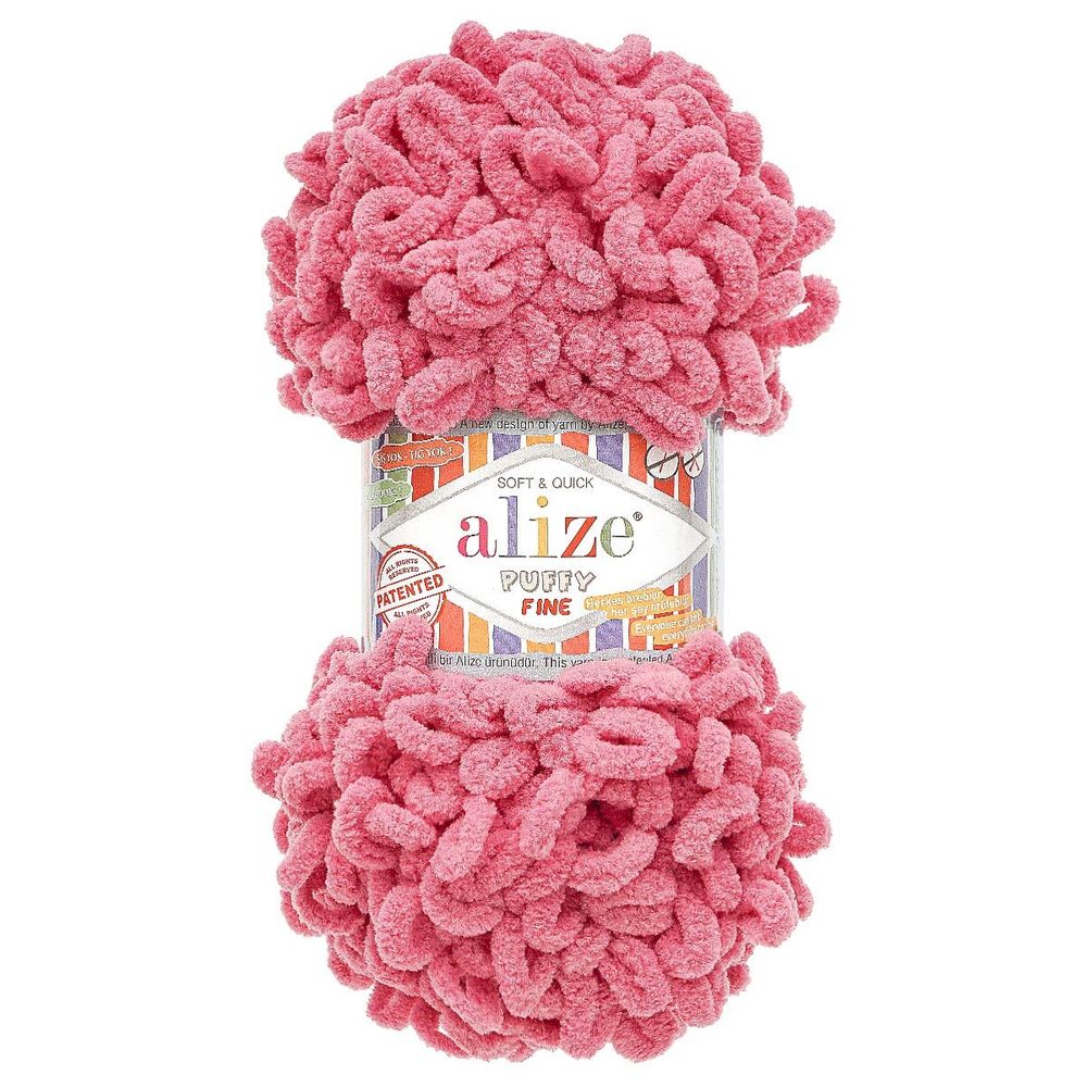 Пряжа Alize (Ализе) Puffy Fine / уп.5 мот. по 100 г, 14м, 178 розовая орхидея