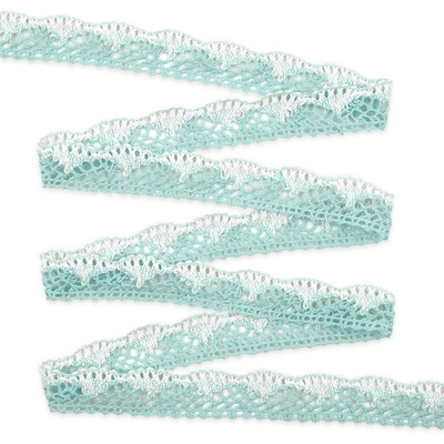 Кружево вязаное (тесьма) хлопковое 28 мм / 25 метров, рис.28.01.021 (мятный/белый) С3749Г17