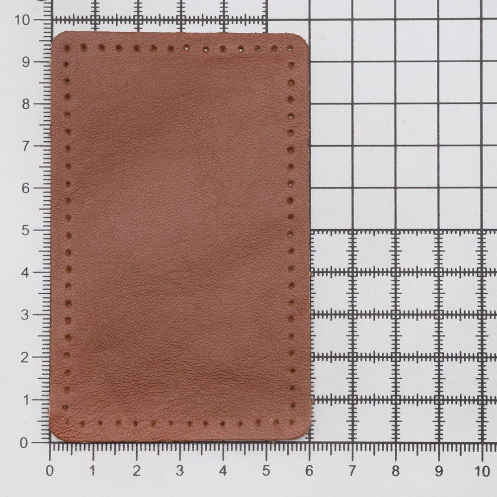 Заплатки пришивные из кожи, прямоугольник 6х9,6см с перфорацией, 2 шт, 100% кожа, 02 светло-коричневый, 9113