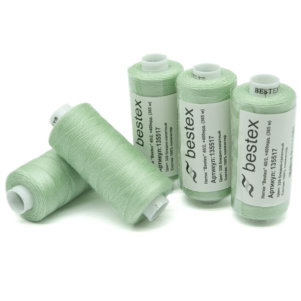 Нитки швейные бытовые Bestex 40/2, 365 м (400 ярд) / 10 кат., 328 бледно-салатный
