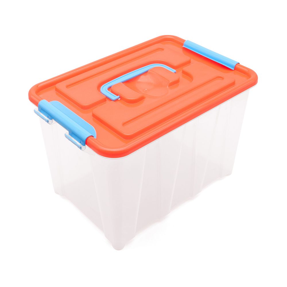 Контейнер для хранения пластмассовый с крышкой и ручками 6л, 285х190х180 мм, оранжевый