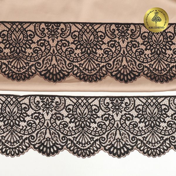 Кружево эластичное (стрейч) 110 мм, 40992PP цв.L30 кофе с молоком+черный, 3 метра, Kruzhevo