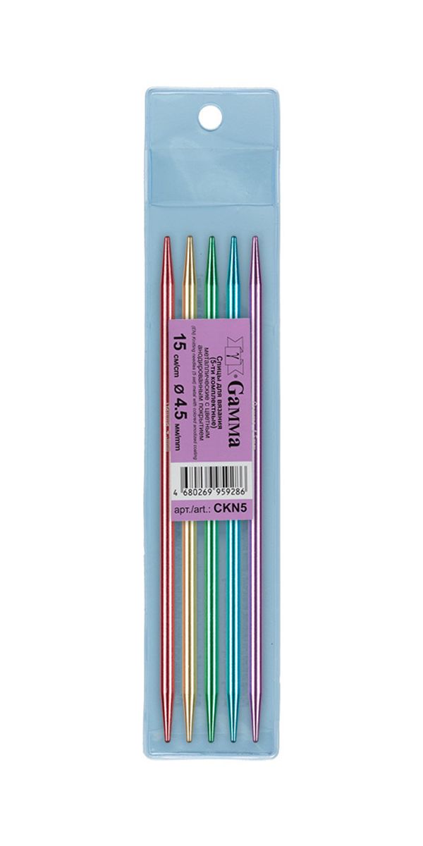 Спицы чулочные металл ⌀4.5 мм, 15 см, цветные, Gamma CKN5