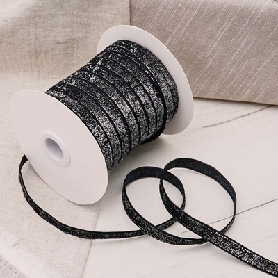 Лента бархатная (тесьма) с люрексом 10.0 мм / 32.9±2 метров, 03 черный