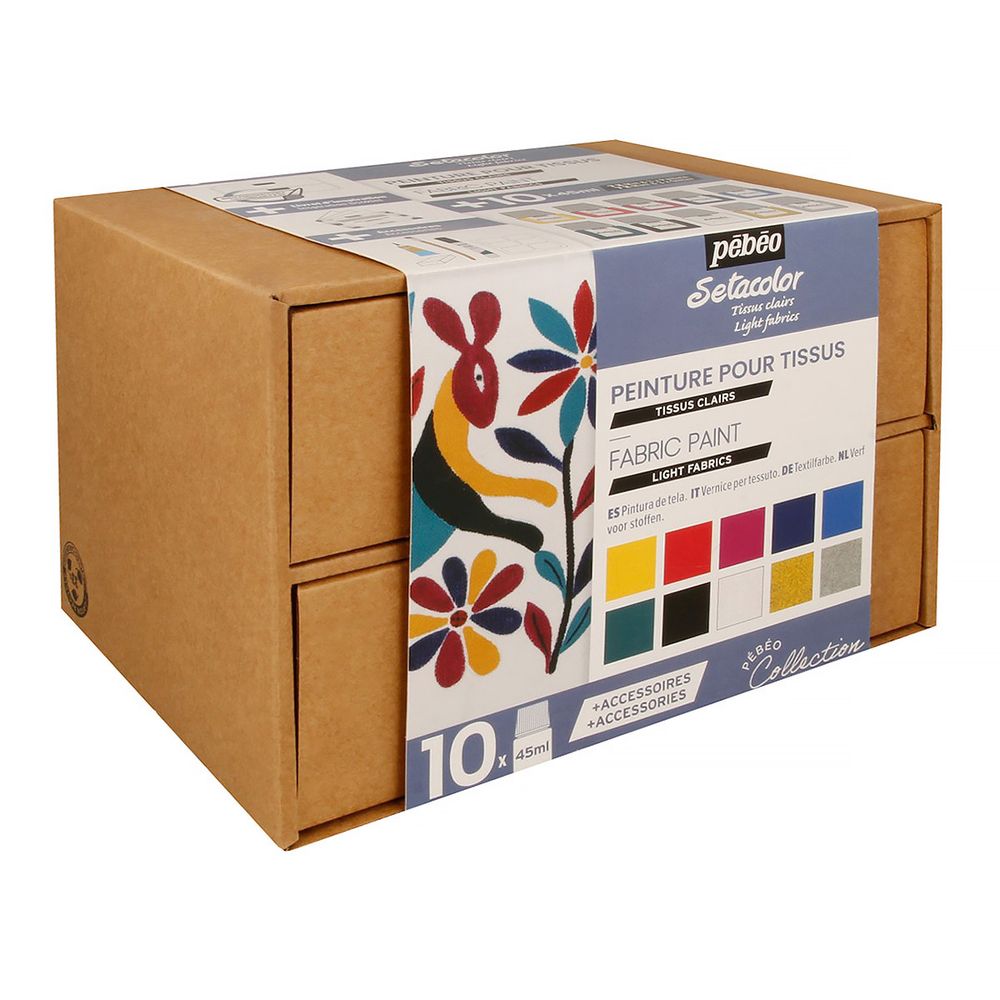 Набор красок Pebeo Setacolor Light Fabrics Коллекция для светлых тканей с аксессуарами 10 цв. 45 мл 758483