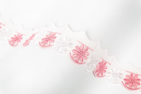 Кружево шитьё 35 мм / 8.8 м, бело-розовый, Gamma 950