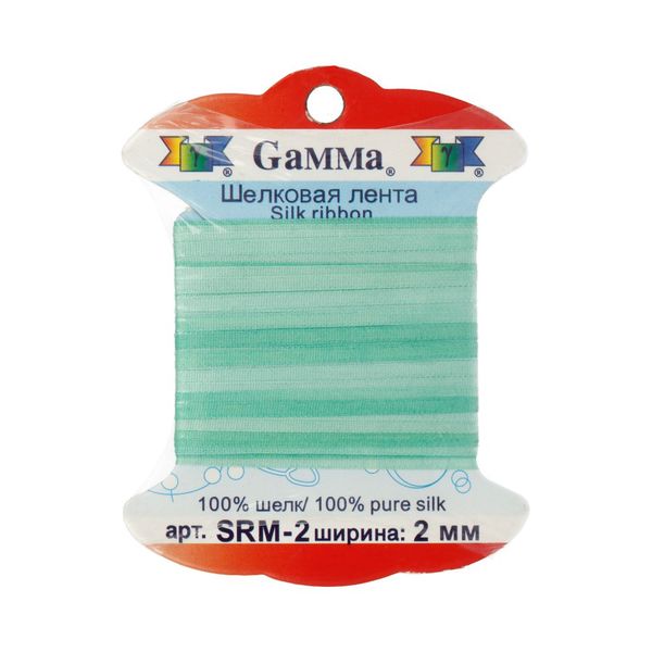 Лента (тесьма) шелковая 2.0 мм / 9.1±0.5 метров, M014 бл.зеленый/св.зеленый, Gamma SRM-2