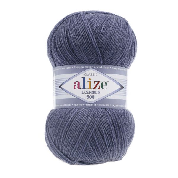 Пряжа Alize (Ализе) Lana Gold 800 / уп.5 мот. по 100 г, 730м, 203 джинс меланж А
