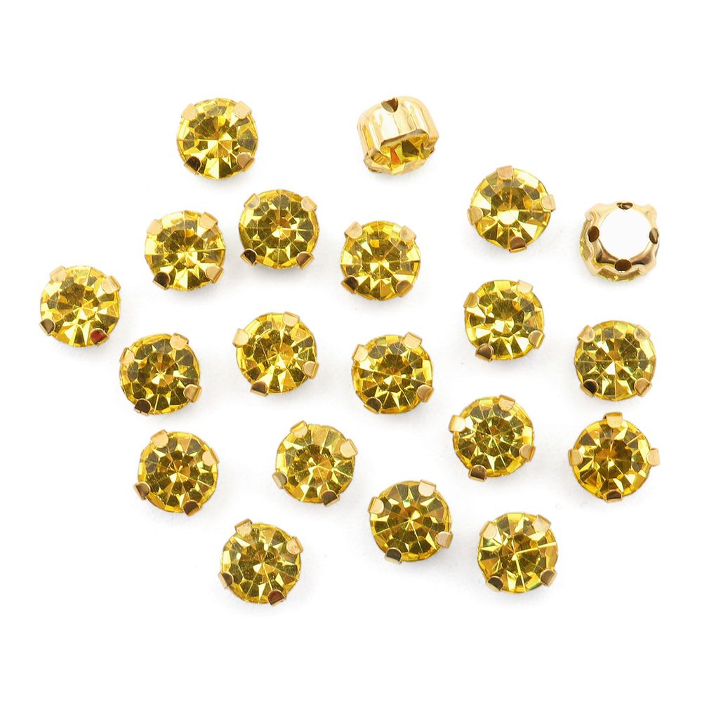 Хрустальные стразы в цапах круглые (золото) цитрин 6х6 мм, 20 шт/упак. Astra&Craft, ЗЦ017НН66