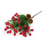 Веточка декоративная хвойная с шишками и ягодами 27 см, 3 шт, 01, Blumentag