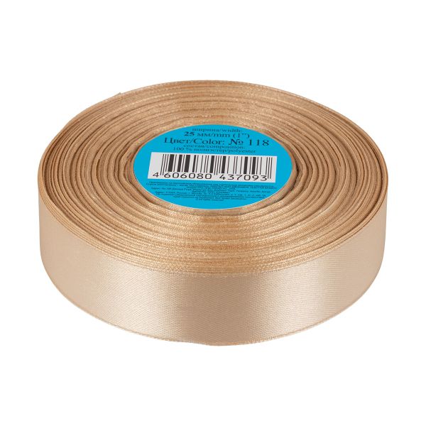 Лента атласная 1-сторонняя 25.0 мм / 33±2 метра, 118 св.бежевый, Gamma
