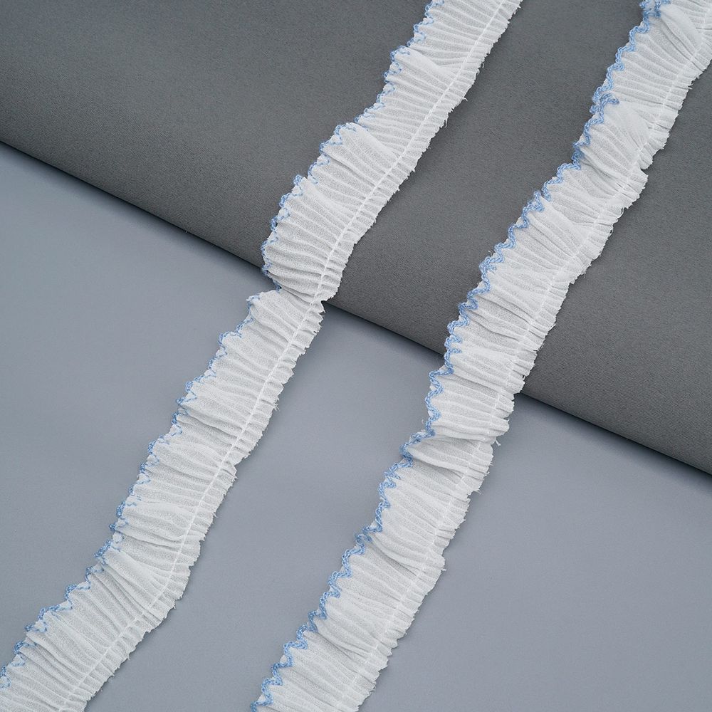 Кружево плиссированное 25 мм, / 45.72 метра, складка плиссе, 01 белый/голубой