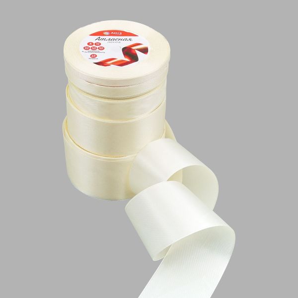 Набор атласных лент 5 размеров 6.0 мм, 10.0 мм, 20.0 мм, 40.0 мм, 50.0 мм / 23 метра, молочный