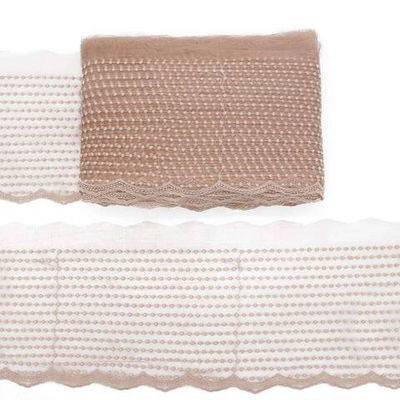 Кружево на сетке широкое 185 мм, матовая нить 450 бежевый, 18,29 м