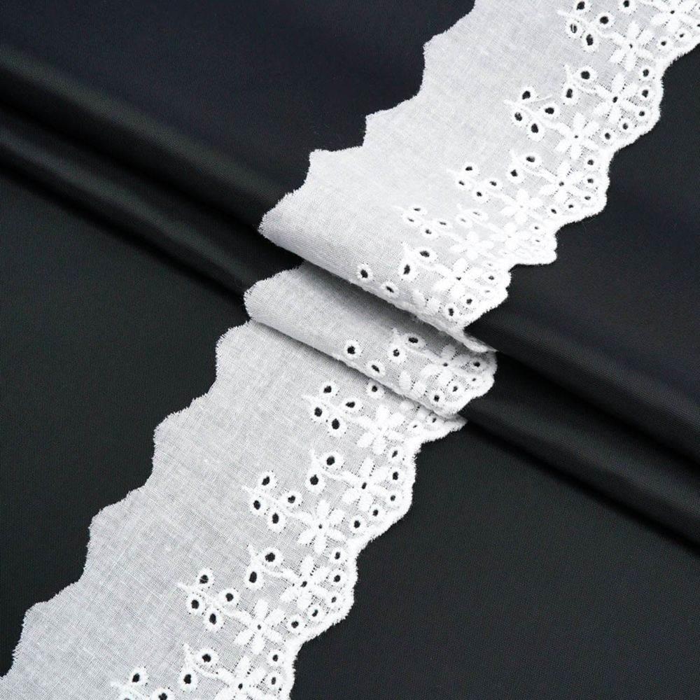 Кружево шитьё х/б 58 мм / 3.4 метра, цвет белоснежный