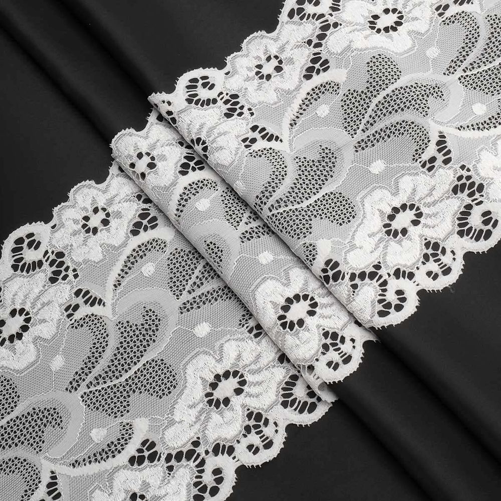Кружево бельевое эластичное 150 мм / 3.4 метра, цвет белый