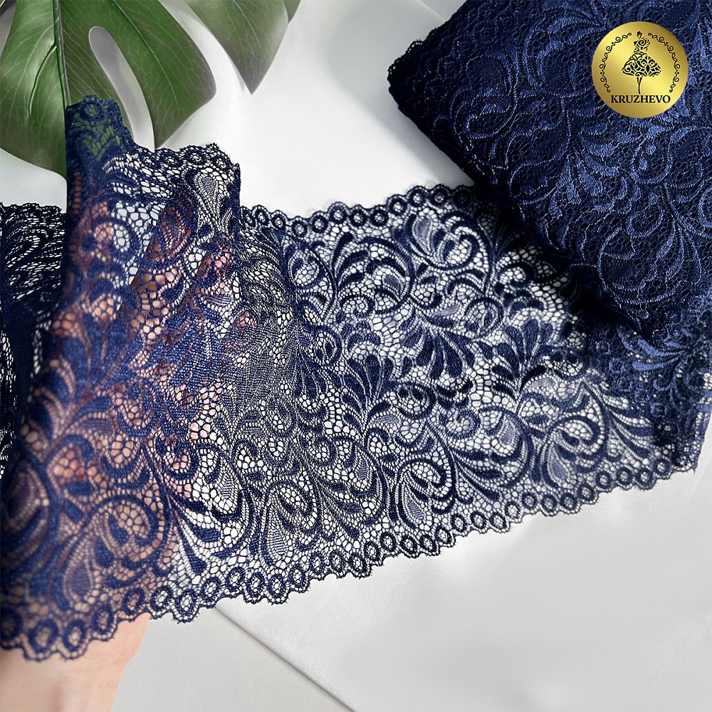 Кружево бельевое эластичное 180 мм / 20 м, 240, цв.S919 т.синий, Kruzhevo