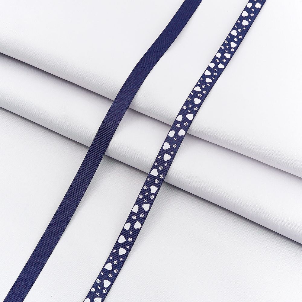 Лента репсовая (в рубчик) с рисунком 10.0 мм / 45.72 метра, ID 1074, цв.т. синий, 24475