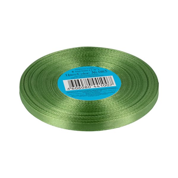 Лента атласная 1-сторонняя 6.0 мм / 33±2 метра, 085 серо-зеленый, Gamma