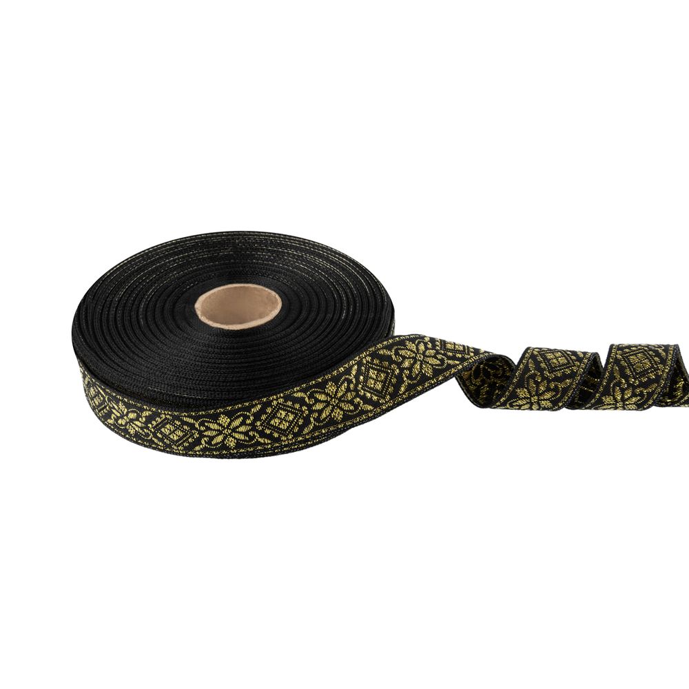 Лента (тесьма) жаккардовая 23.0-25.0 мм, / 25 метров, черный /под золото, Blitz