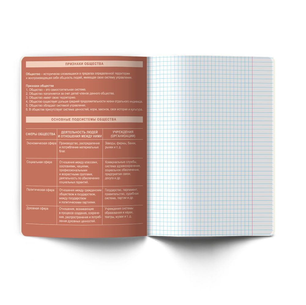 Тетрадь со справочным материалом Лёгким почерком, софт-тач ламинация, A5 48 л. на скобе 65 г/м², белизна 100% 10 шт, клетка, 01844 Лёгким почерком Обществознание, Светоч Т284