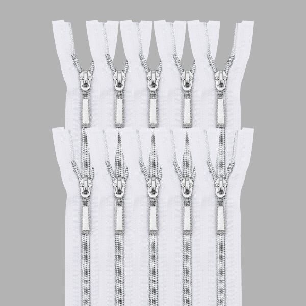 Молния спираль (витая) Т7 (7 мм) 1 зам., разъем., 75 см, никель / белый, 10 шт