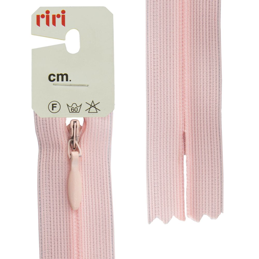 Молния скрытая (потайная) RIRI Т3 (3 мм), н/раз., 18 см, цв. тесьмы 2417, розовый св., упак. 5 шт