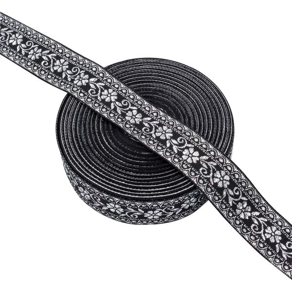 Лента (тесьма) жаккардовая 32.0 мм / 25±1 метров, с метанитом рис. 9842, черный/серебро, С3104Г17