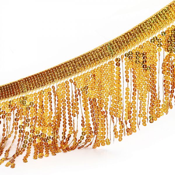 Бахрома отделочная 15.0 мм / 4.5 метра, с пайетками, TBY.11503, цв.золото