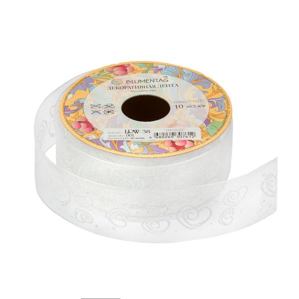 Лента декоративная 40 мм / 10±1 метров, 001 белый, Blumentag LRW-38