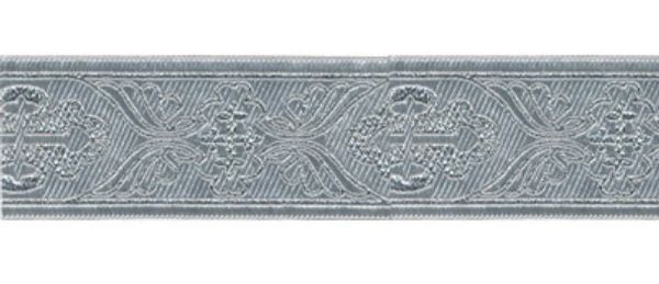 Лента (тесьма) жаккардовая 40.0 мм / 10±0.5 метров, (галун православный), серебро, Gamma TRJ-65