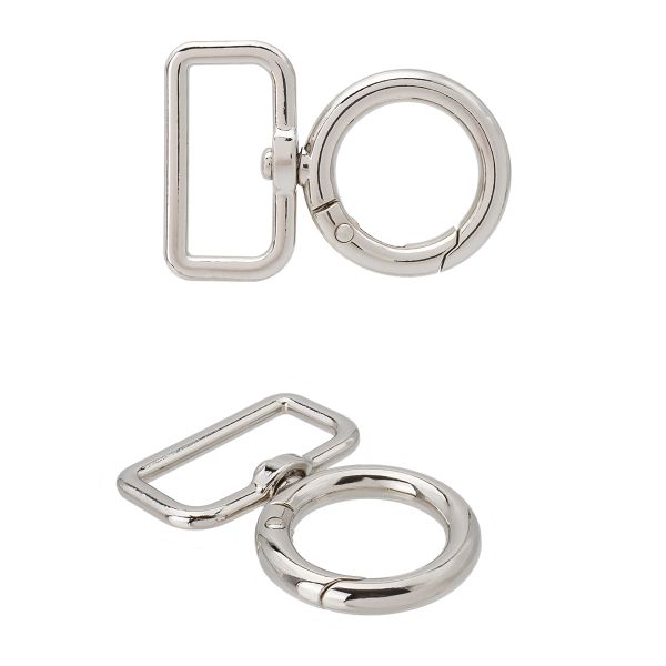 Карабин металл поворотный с рамкой 19.0 мм (32х46 мм), 10 шт, никель, ГУБ10897