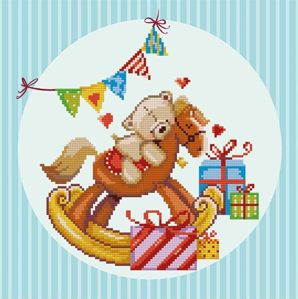 Алмазная (кристальная) мозаика Фрея, Мишка на лошадке, 31х31 см