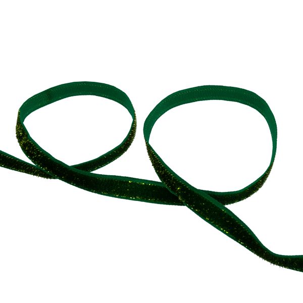 Лента бархатная (тесьма) 10.0±2 мм / 10±0.5 метров, с метанитом, рис 9252 зеленый, Blitz С3722Г17