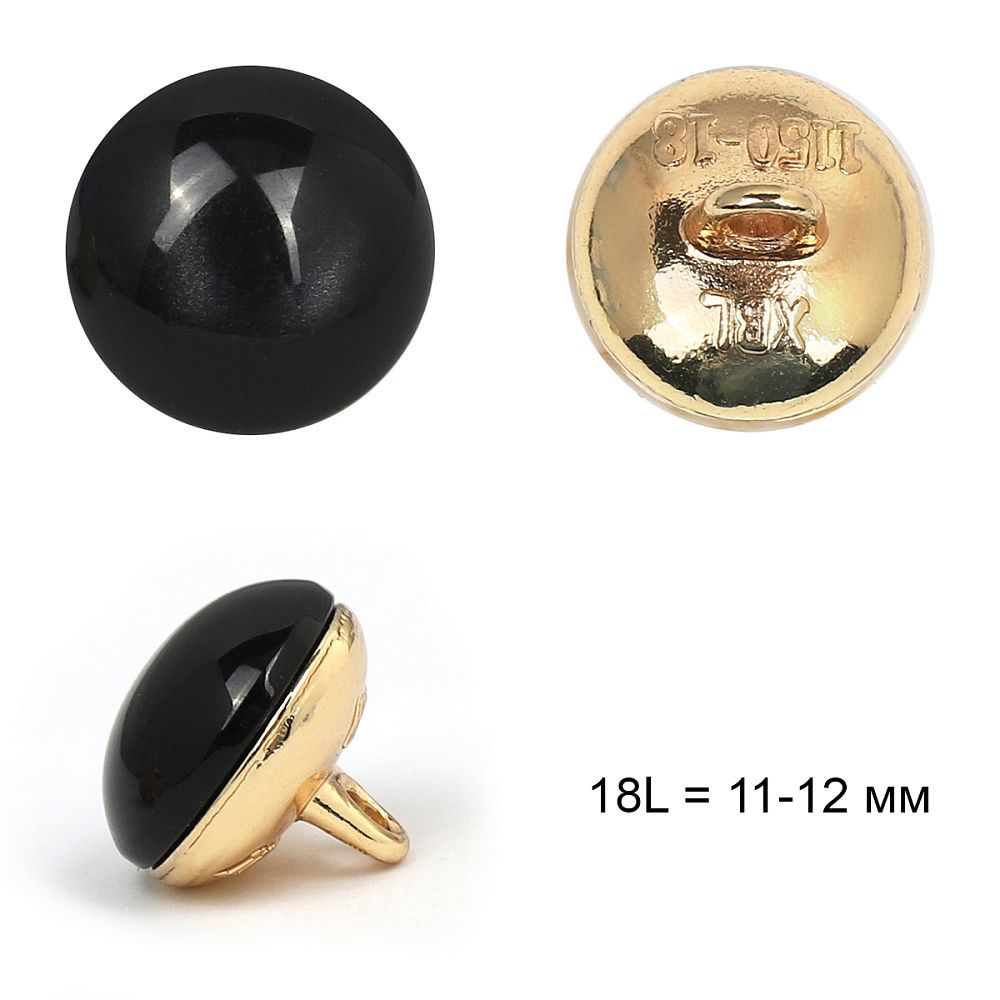 Пуговицы металл на ножке 18L = 11-12 мм, TBY.L-1150.7 цв.черный перламутр, 36 шт