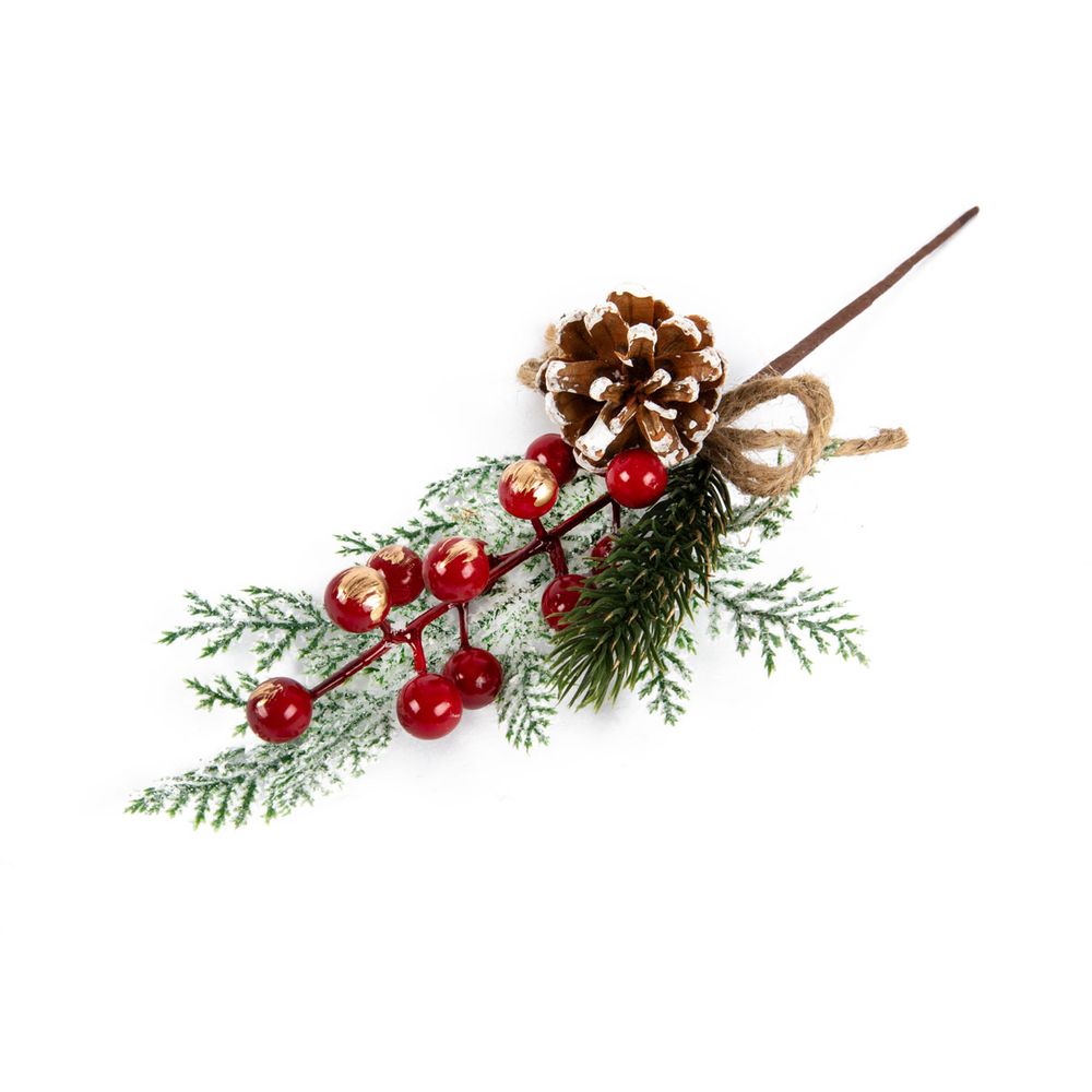 Веточка декоративная хвойная с шишкой и ягодами 30 см, 3 шт, 01, Blumentag