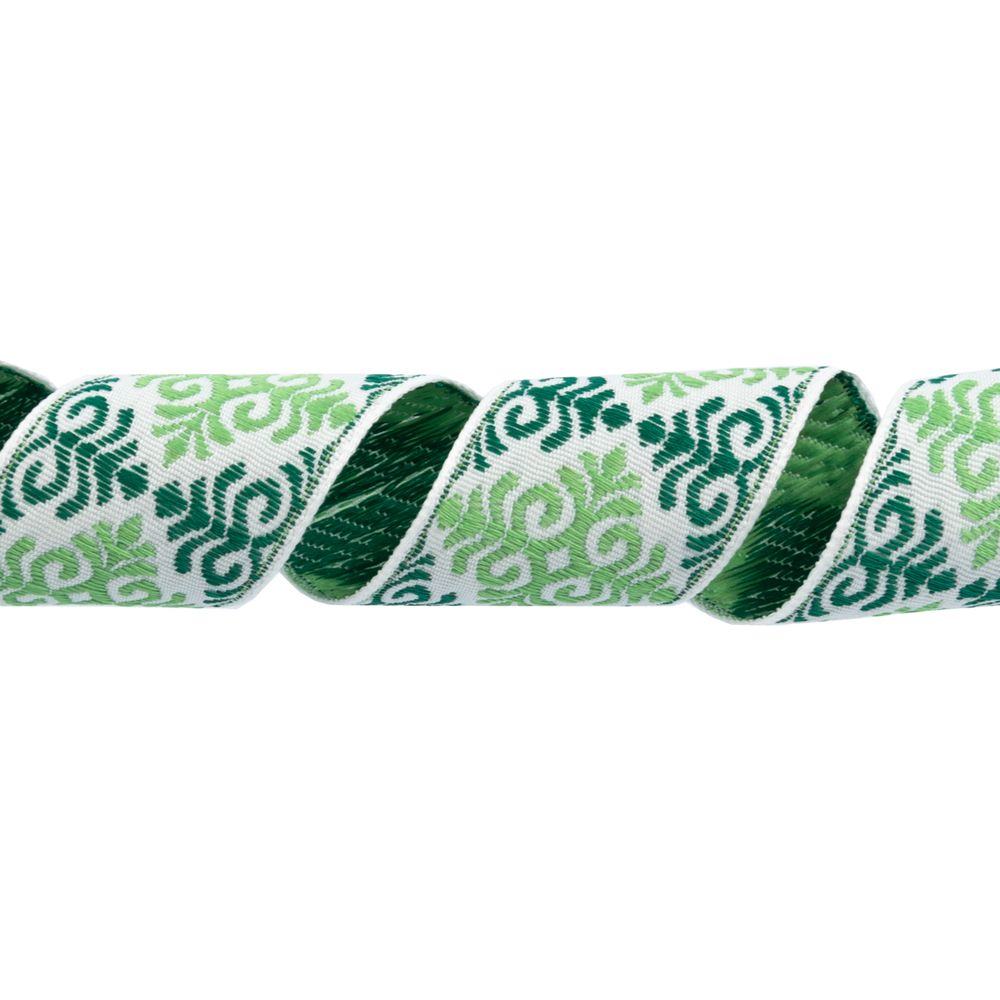 Лента (тесьма) жаккардовая 32.0 мм / 25 метров, Орнамент для северных народов, рис 9788 белый-т.зеленый-салатовый, Gamma С3774