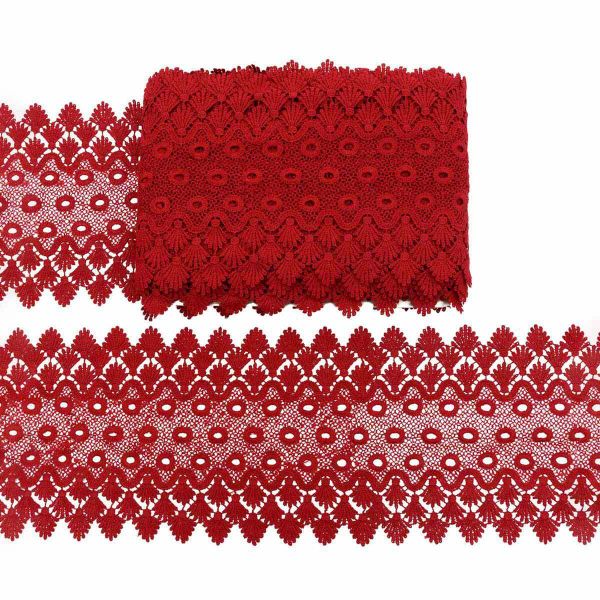 Кружево гипюр (плетёное) широкое 170 мм / 9.14 метров, матовая нить, 073 бордовый