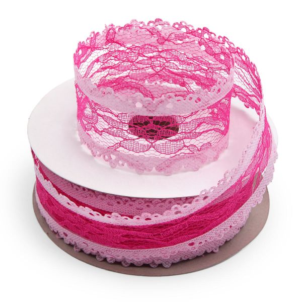 Тесьма отделочная ажурная 50 мм, 25 м, (03 розовый/ярко-розовый)