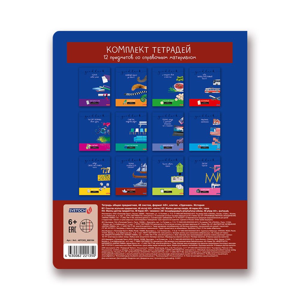 Тетрадь предметная Удачная A5+ 48 л. на скобе, 10 шт, клетка, История 48ТСК5 000164, Светоч