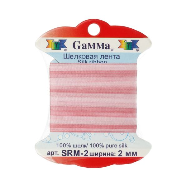 Лента (тесьма) шелковая 2.0 мм / 9.1±0.5 метров, M028 гр. розовый/бл.бордовый, Gamma SRM-2