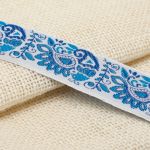 Лента (тесьма) жаккардовая 32.0 мм / 25±1 метров, Славянский орнамент Оберег, рис.9017 (4 белый/синий/голубой) С3774Г17