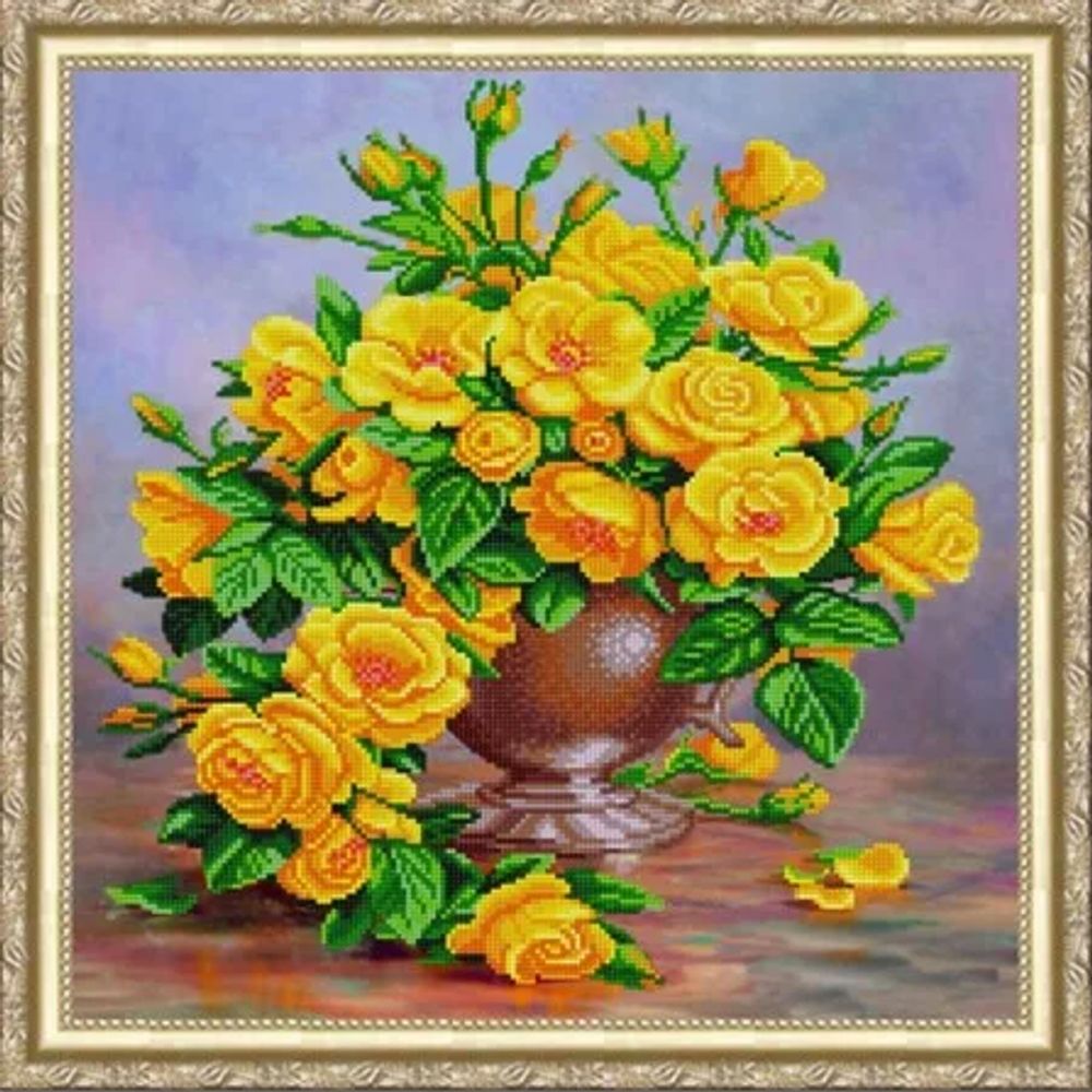 Рисунок для вышивания на ткани (Бисер) Конёк арт. 1391 Желтые розы 40х40 см